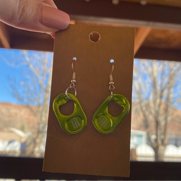 ☀️3/$12☀️ Upcycled Green Monster Energy Can Pull Tab Earrings - Picture 2 of 5